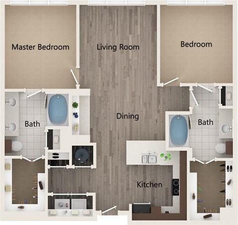 Apartments In Atlanta, GA for Rent – Arabelle Perimeter – floorplan of our two-bedroom N